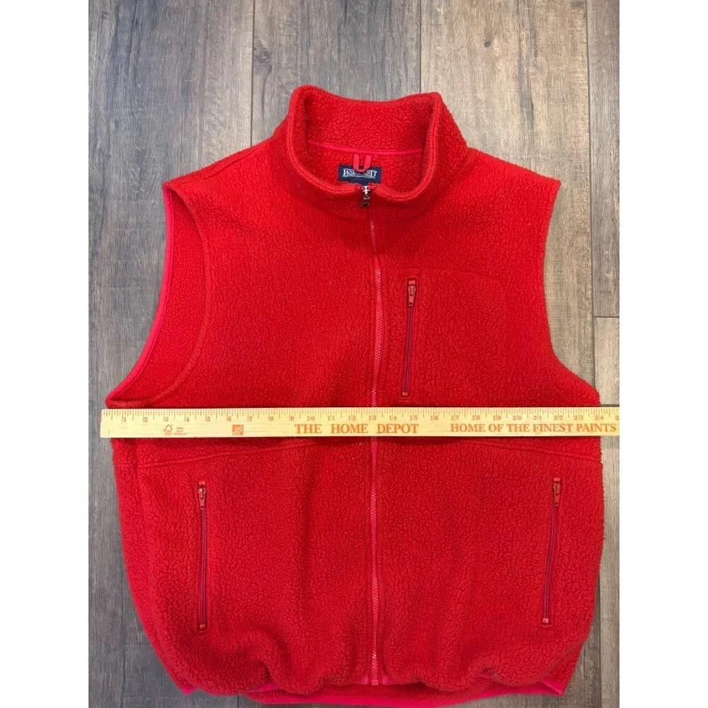 Vintage Lands End Mens Red Fleece Vest XL USA‎ Deep Pile Full-Zip Pockets